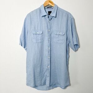 81 Parc Linen Button Up Shirt Mens XL Blue Camp Lightweight Summer Date Night